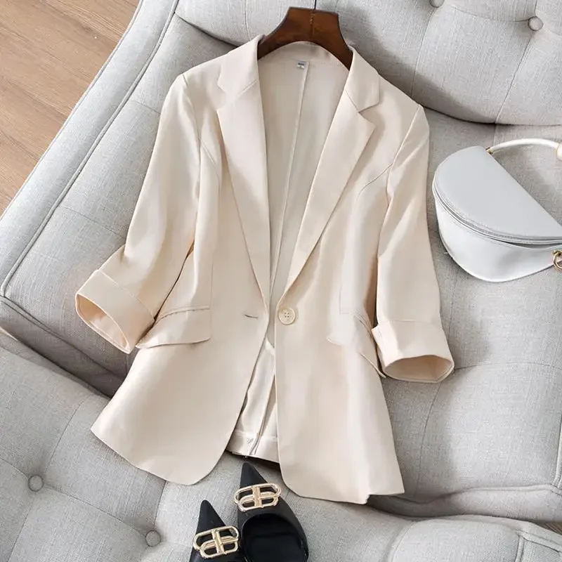 Seven-point Sleeve Solid Color Small Suit Jacket for Women Spring and Summer New Korean Version of Temperament Slimming Suit Top