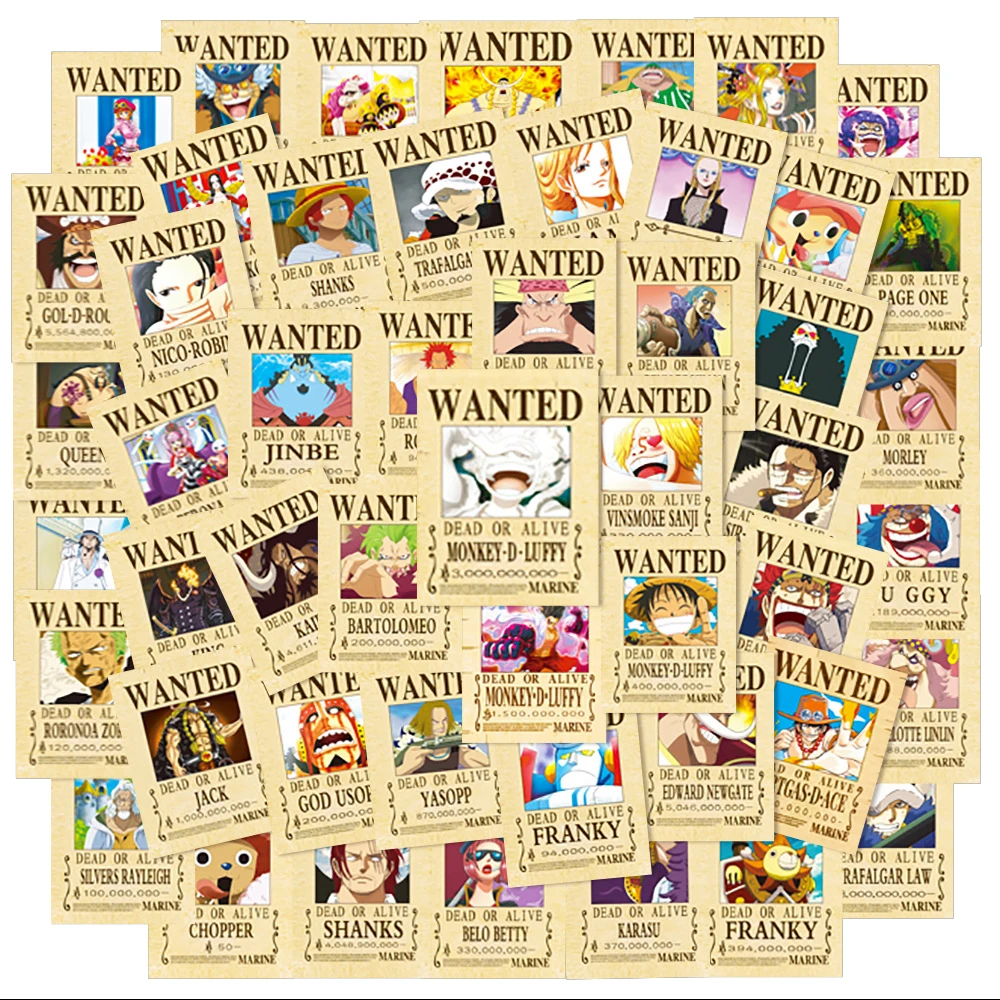 

10/30/50pcs Anime One Piece Wanted Posters Stickers for Kids DIY Phone Laptop Car Wall Waterproof Cool Luffy Zoro Sticker Toys