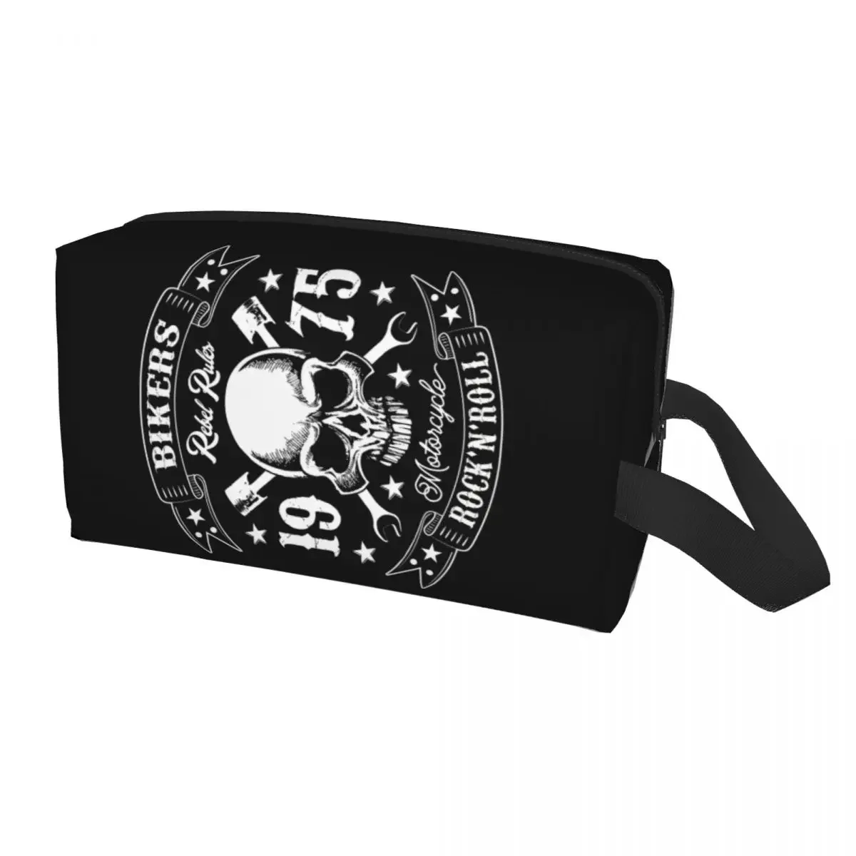 Trousse de Toilette Vintage Rock Skull pour Femme, Trousse de Voyage Rockabilly Bikers, Trousse de Maquillage Cosmétique, Trousse de Rangement