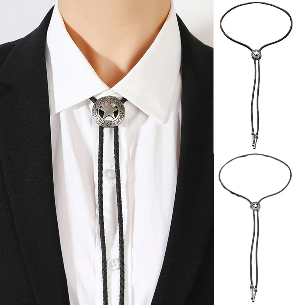 

Fashion Leather Rope Necktie Western Cowboys Male Bolo Tie Shirt Chain Retro Braided Necktie Five-pointed Star Decoration