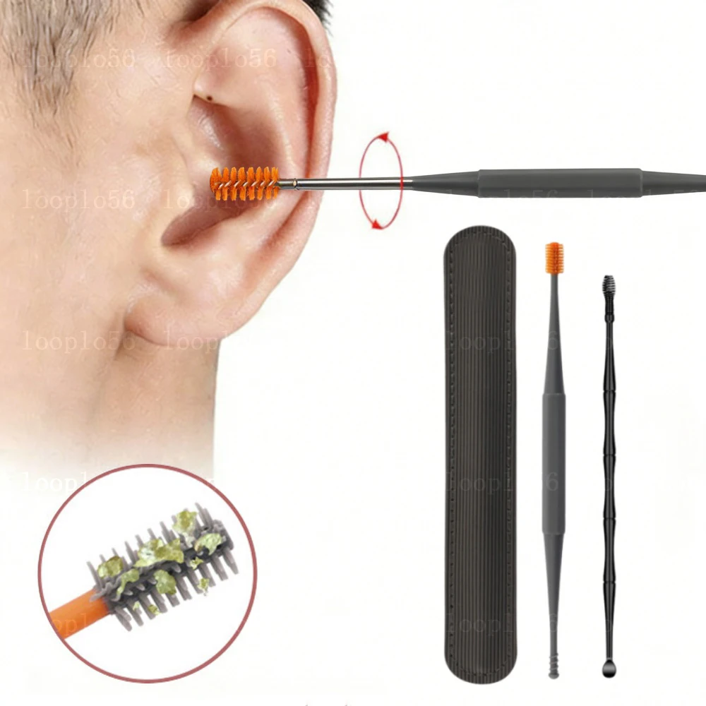 Ear Cleaning Stick Ear Wax Removal Tool Set Earpick Remover Device Silicone Ear Pick Double Head Cleaner 360° Spiral Swab