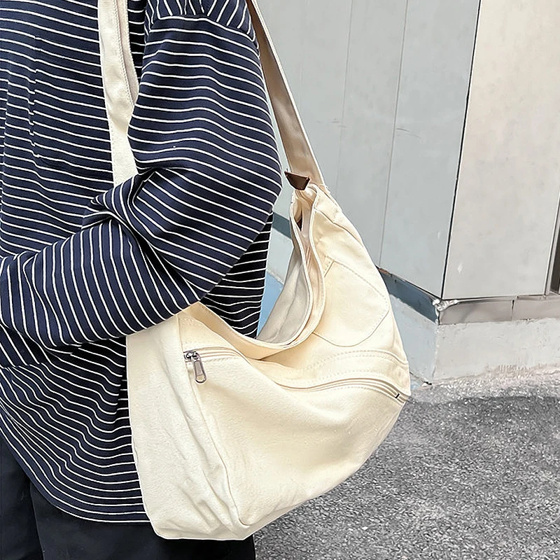 

2023 Shopping Women Canvas Bags Simple Soft Message Shoulder Tote Crossbody Students Handbags With Big Pocket Leisure For School