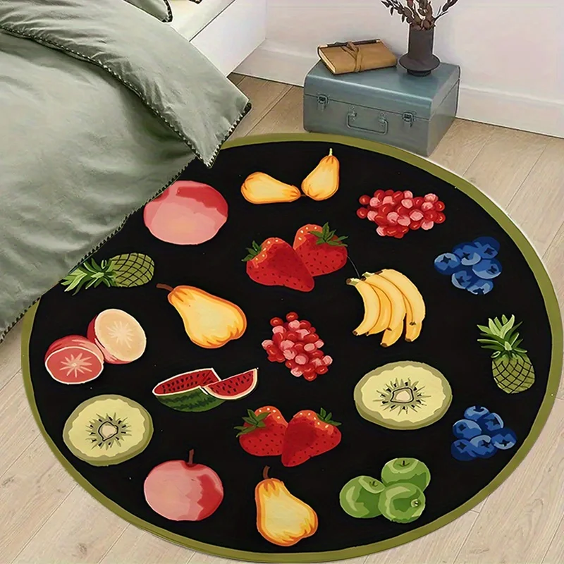 

Круглый коврик с фруктовым узором, яркий фланелевый ковер для кухни и столовой, декоративный коврик с дизайном свежих фруктов, легко чистится, долговечный