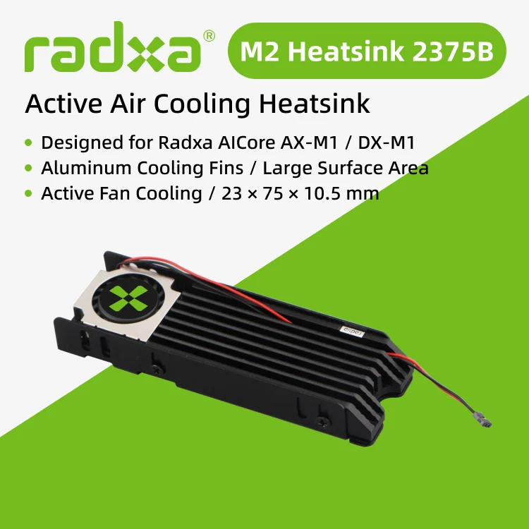 Radxa M2 Koellichaam 2375B, actieve koeler van aluminium met groot oppervlak voor Radxa AICore AX-M1 / DX-M1