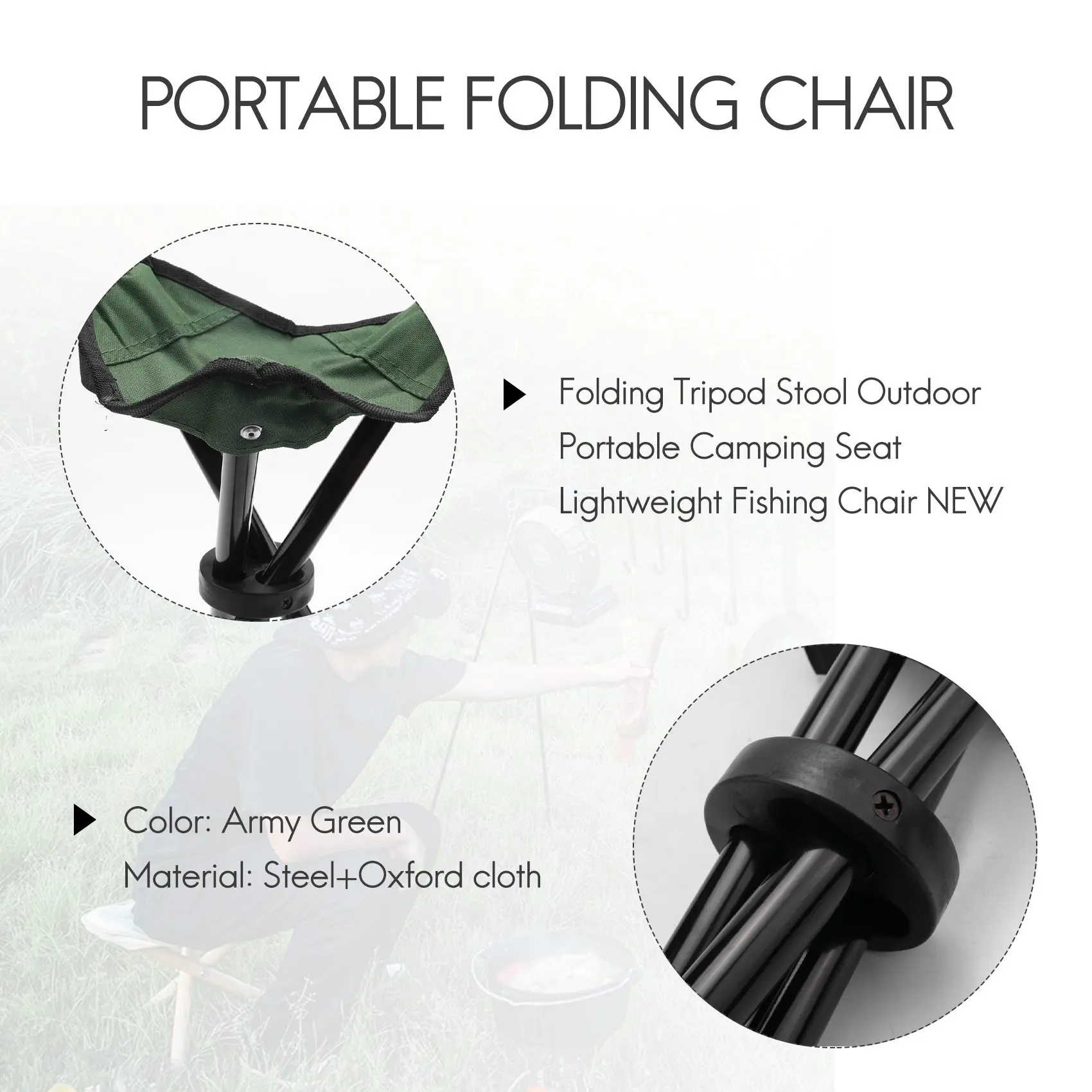 Folding Tripod Stool Outdoor Portable Camping Seat Lightweight Fishing Chair NEW