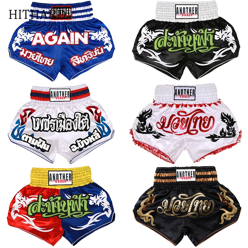 Muay Thai Shorts 2024 Embroidery Cage Fighting Kickboxing Training Competition Pants Gym Thailand Boxing Shorts Men Women Child