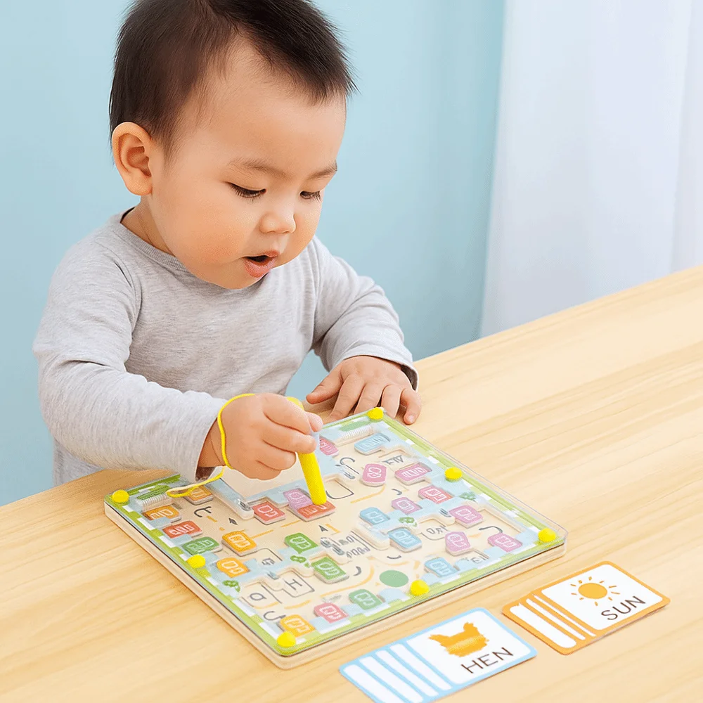 Wooden Magnetic Color Words Maze Spelling Practice 26 English Letters Letters Puzzle Puzzle Boards Montessori Early Educational