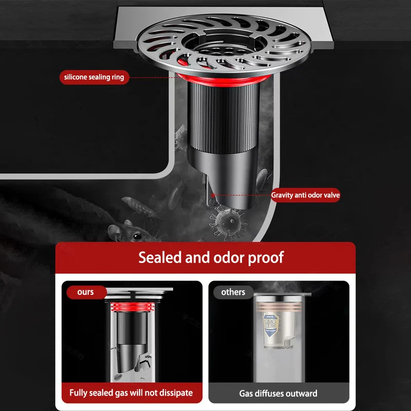 Bathroom Floor Drain All-copper Insect-proof And Odor-proof Closed Cover Gravity Inner Core Sewer Pipe Universal