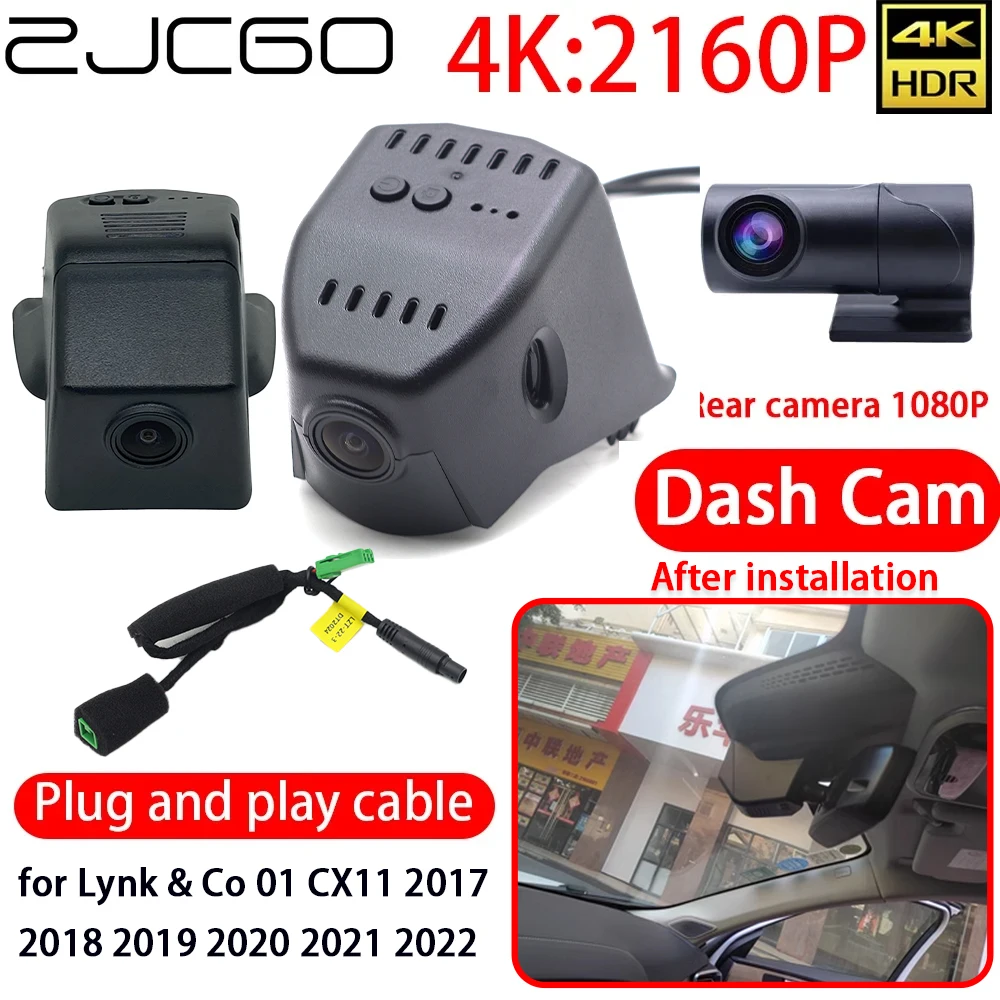 

ZJCGO 4K DVR Dash Cam Wifi Sony Lens Front Rear Camera 24h Monitor Recording for Lynk & Co 01 CX11 2017 2018 2019 2020 2021 2022
