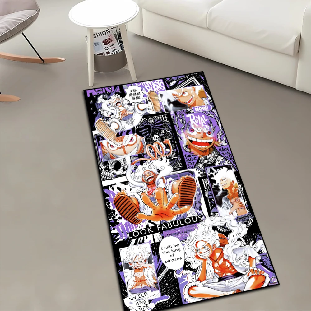 Area Rug Anime Nika Luffy Gear 5 One Piece Comic Purple Printed Handmade Carpet Area Rug for Home Decor