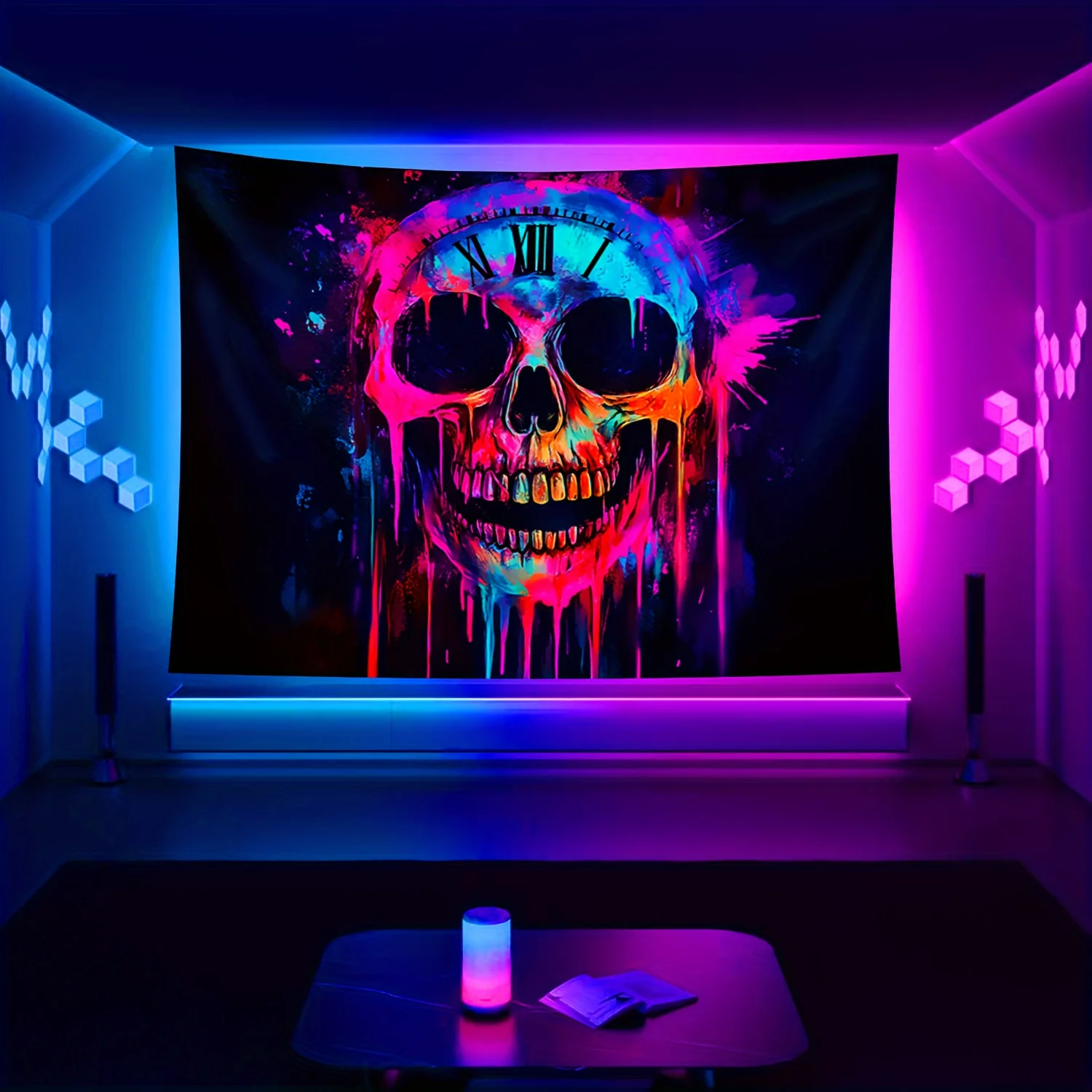 VIKAMA الهالوين النيون الجمجمة نسيج الفن الروماني غرفة الألعاب الموسيقار استوديو العصرية بارد غرفة نوم ديكور المنزل #4