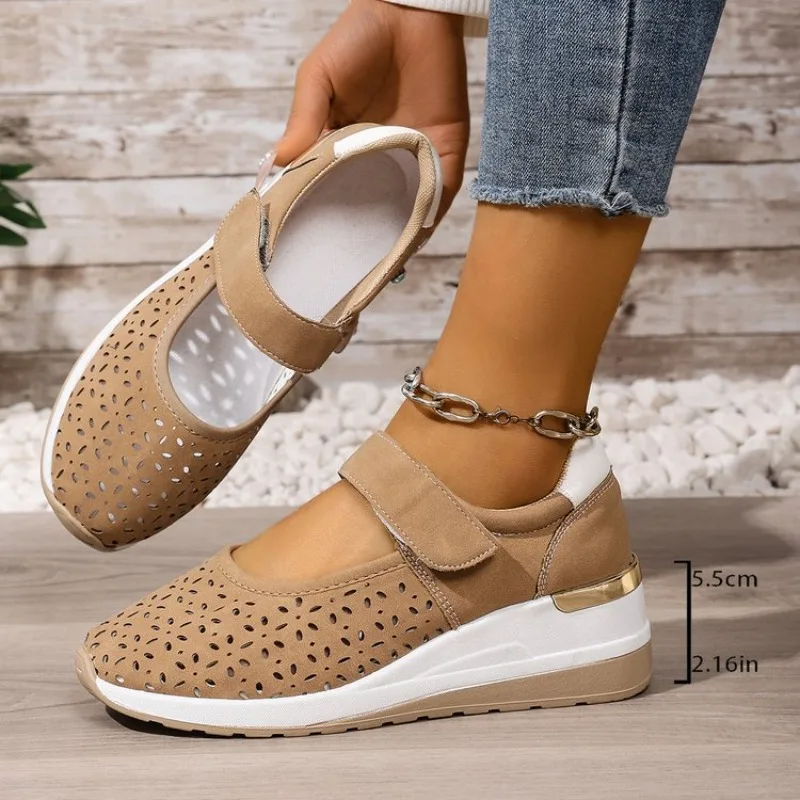 Spring Summer New Fashion Large Size Thick Bottom Sneakers for Women Casual Hollow Out Wedges Heel Single Sports Shoes view 3