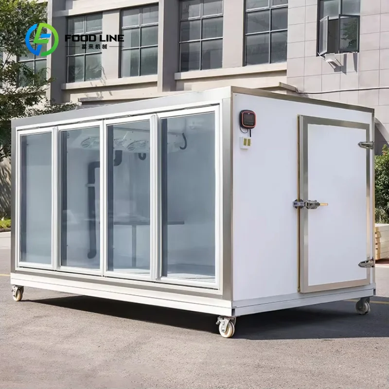 Customized Large View Glass Door Portable Cold Storage Unit, Mobile Walk-In Refrigerated Warehouse with Casters
