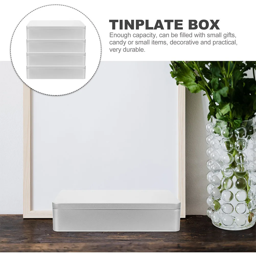 

4 pcs Small Metal Storage Boxes Strong Tinplate Material Lightweight Portable Container With Lid For Home Organization