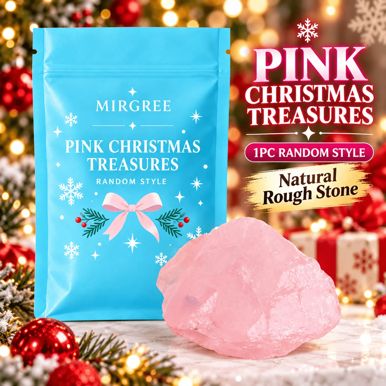 1PC Natural Pink Rough Stone, Random Shape Mineral Specimen, Decorative Rock Collectible, Christmas Holiday Gift