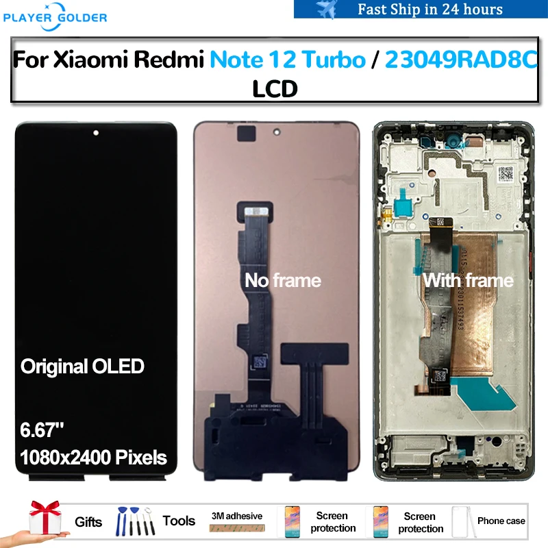 Original OLED For Xiaomi Redmi Note 12 Turbo 23049RAD8C lcd Display Touch Panel Screen Digitizer Assembly Repair Spare Parts