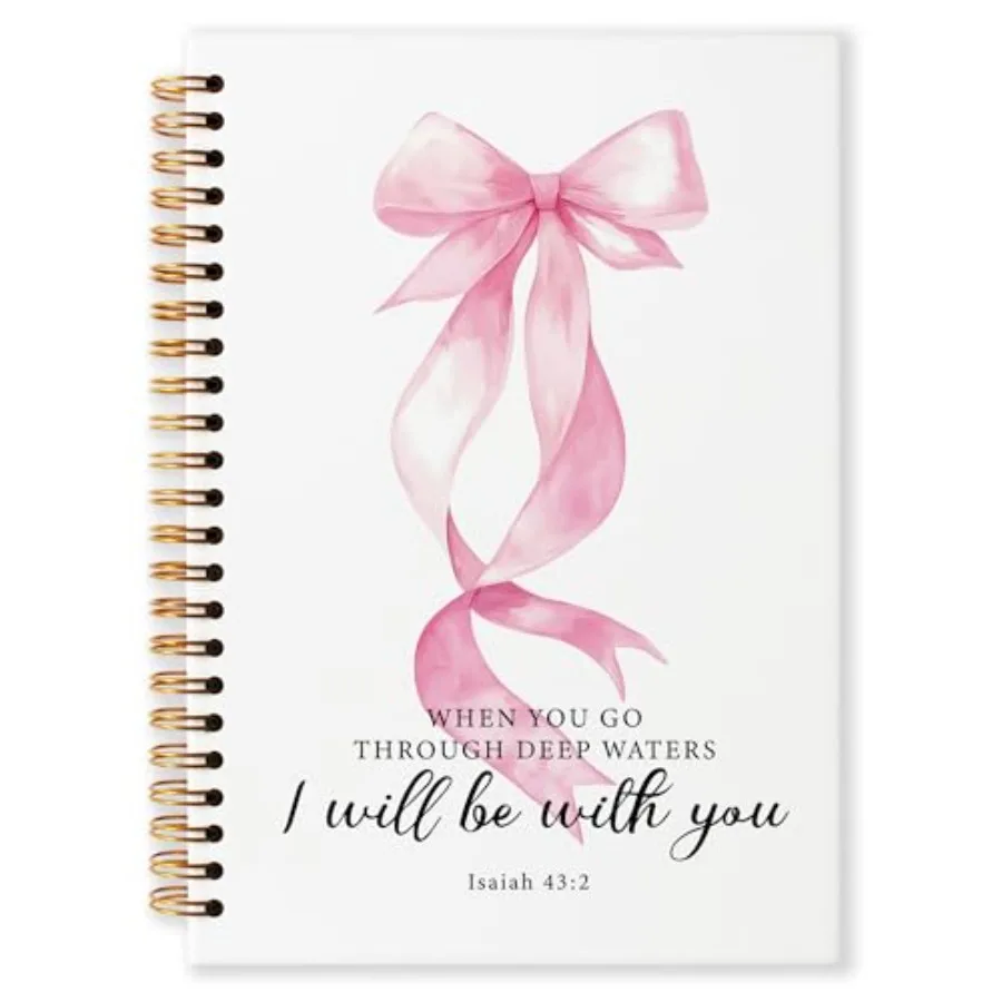 Grace Yonks Pink Bow Inspirational Bibles Journal Notebook, A5 Christian Spiral Notebook, Aesthetic Composition Book for Girls,