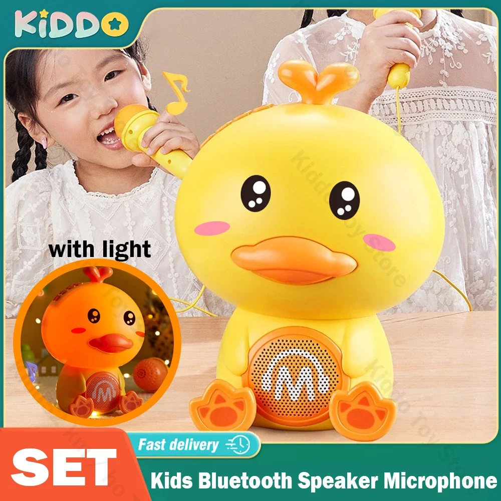 Kids Bluetooth Microphone Speaker Portable Home Cute Duck Karaoke with K Song Family Singing Sound Early Education Machine Gifts