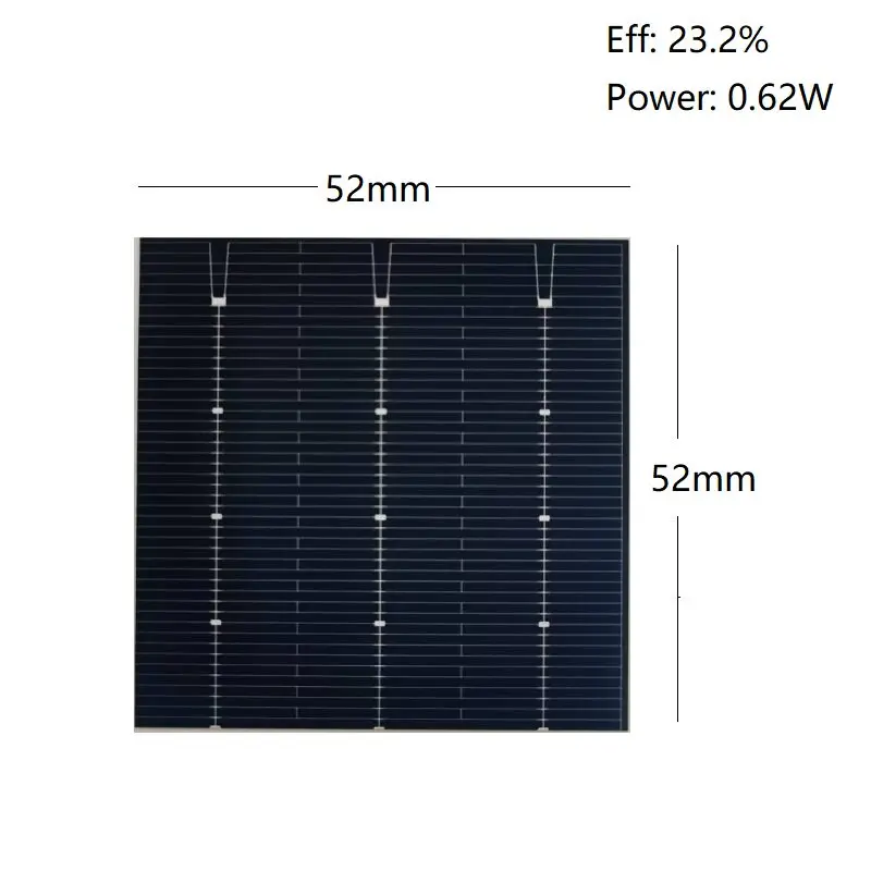 Solar cell monocrystalline silicon high conversion efficiency 23% double-sided grade A 52mm x 52mm