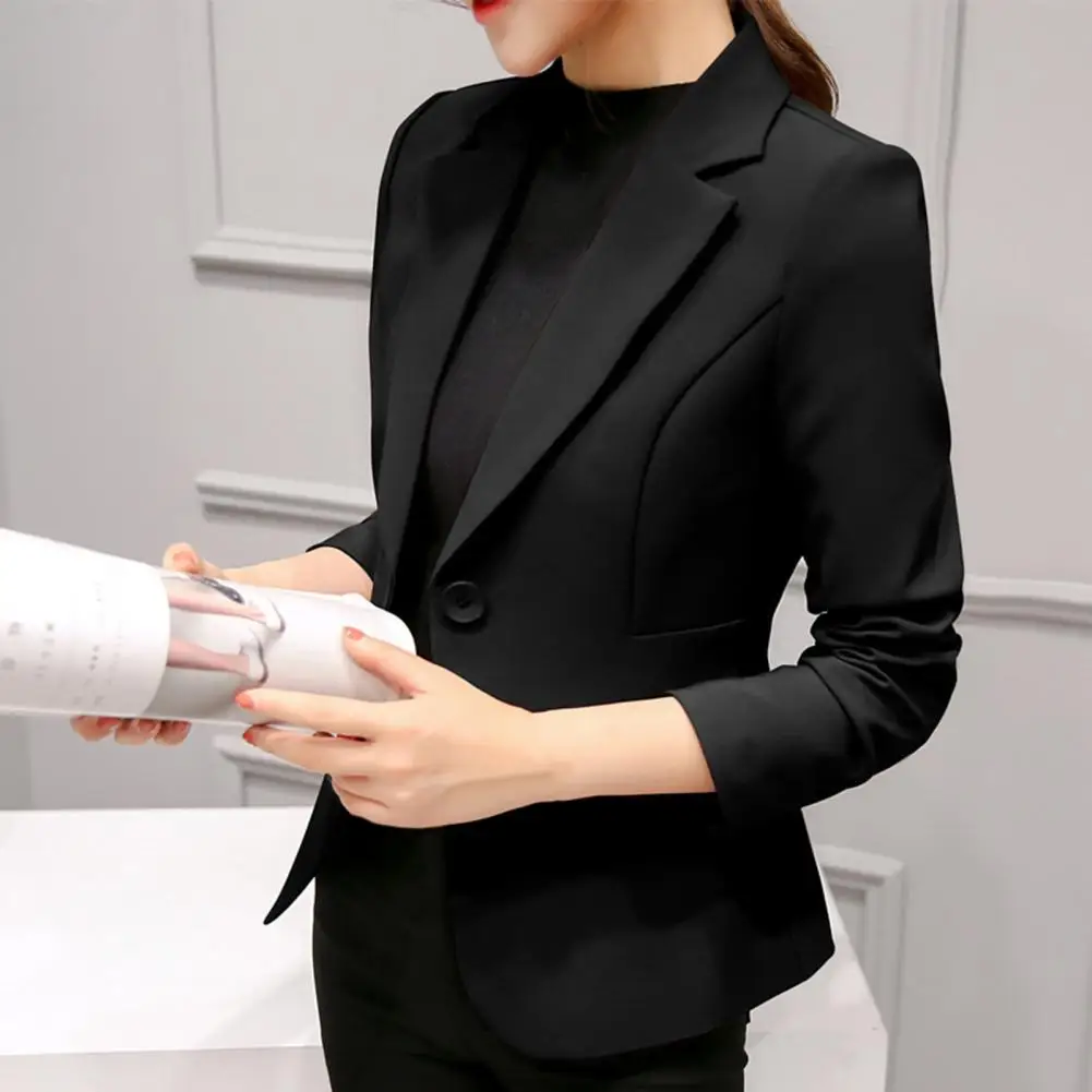 Black Women Blazer 2023 Formal Slim Blazers Turn-down Collar Office Lady Work Suit Business Suit Coat OL Pockets Jackets Coat