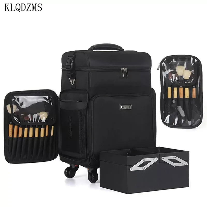 

KLQDZMS Detachable Cosmetic Case Oxford Cloth Collapsible Beauty Manicure Toolbox Large Capacity Cosmetic Bag Rolling Luggage