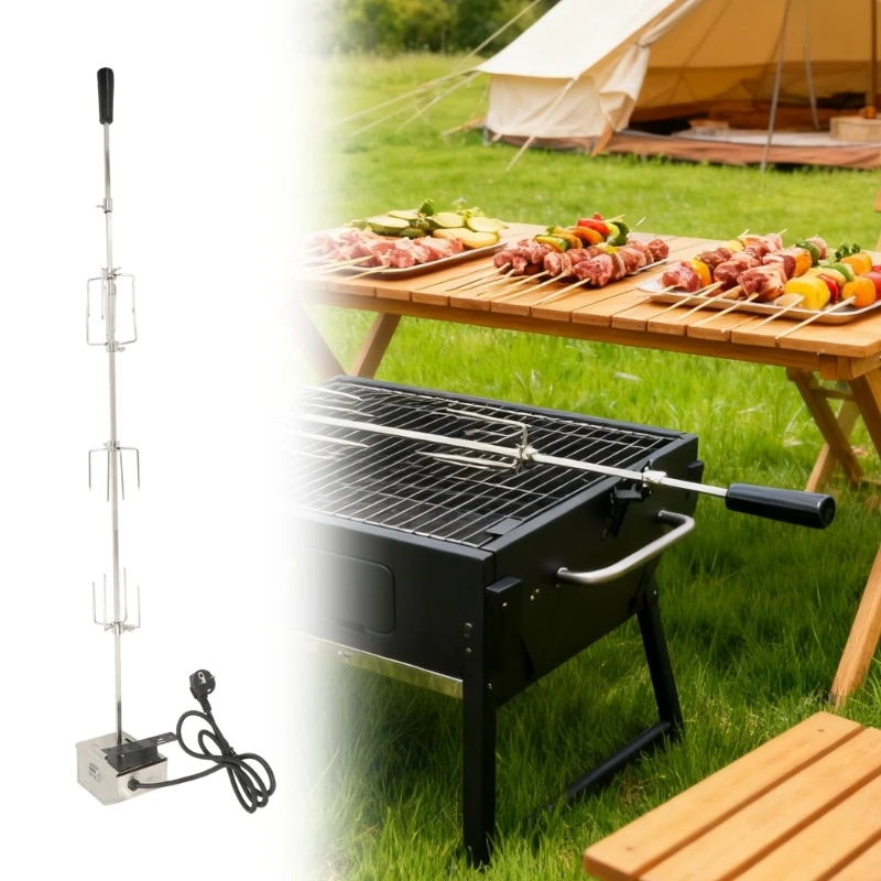Finish Rotisserie Accessories Set 3 Skewers 4 Forks Untarnished 220V Motor Barbecue Spit Set For Even Heat Distribution Y5GB