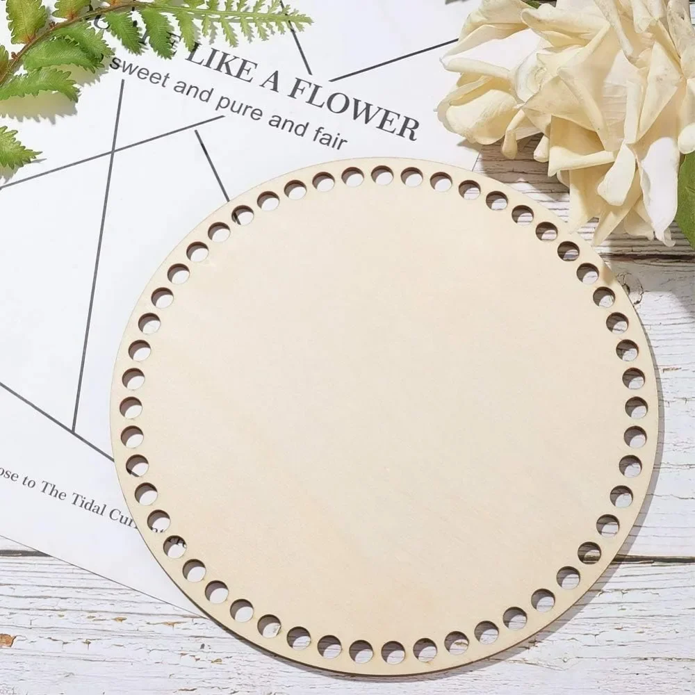 1pc Natural Wooden Basket Bottom, 7.8 Inch Circle Blank Solid Crochet Basket Wood Base for DIY Basket Weaving Supplies Craft