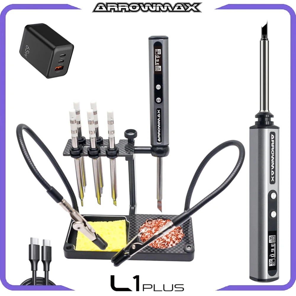 

ARROWMAX L1 Plus Soldering Iron Kit, PD 65W Power Programmable Smart Mini Electric Soldering Pen Auto Sleep With Alu Stand