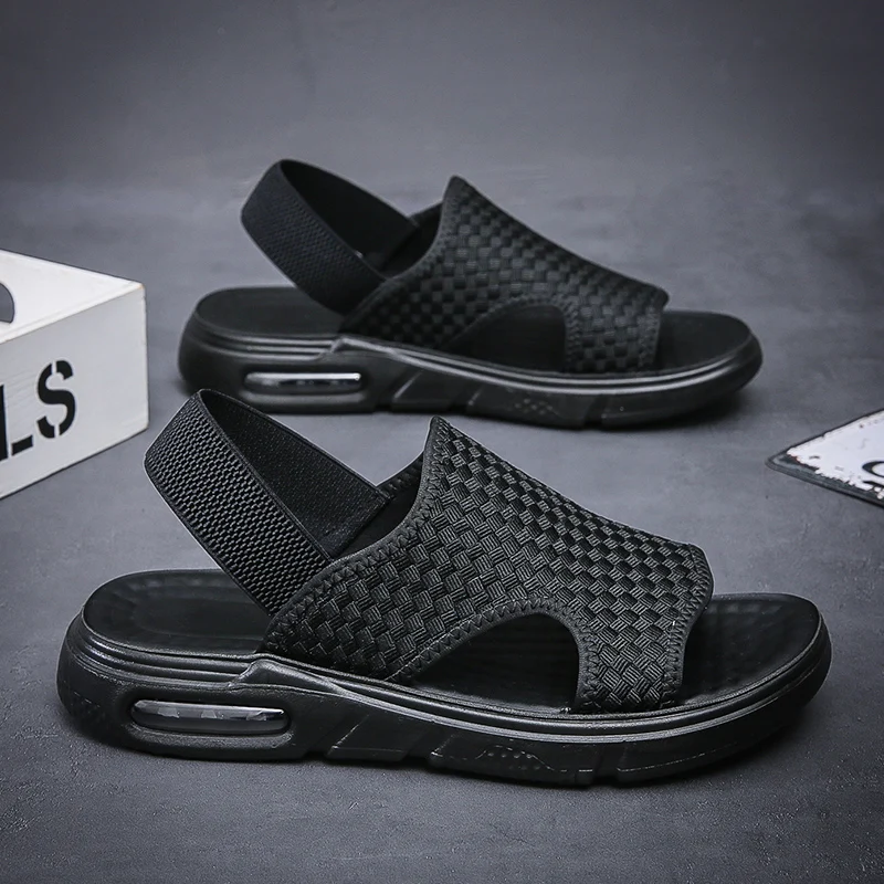 2023 Spring Autumn Daily Casual Style Men\'s Sandals Outdoor Beach Fashion Black Hombre Breathable Shoes Slip-On Walking Flat