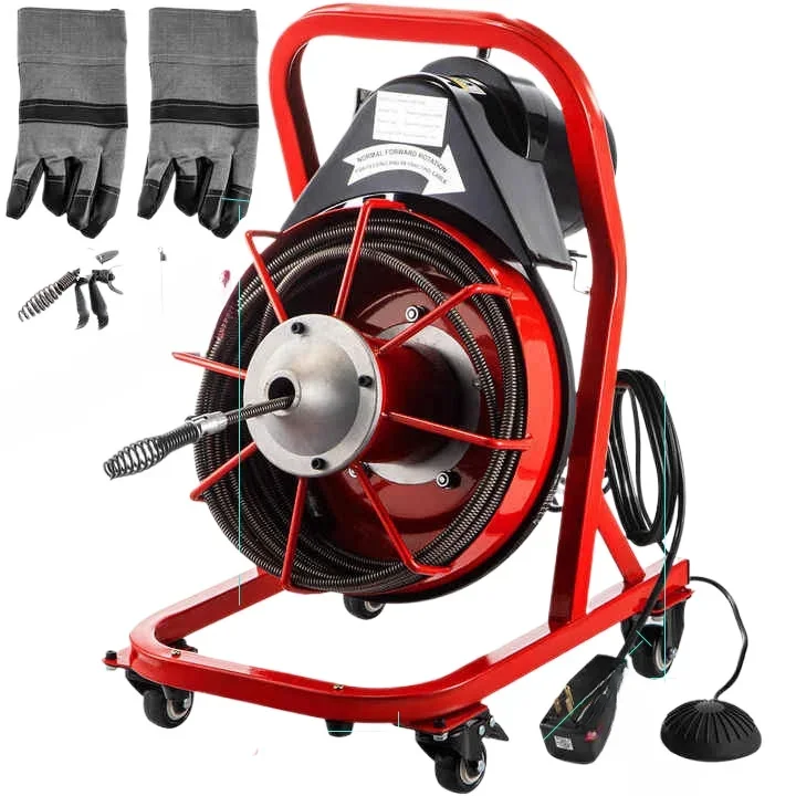 Drain Cleaner Machine 75Ft X 1/2Inch, 370W Cleaning Fits 1 (25mm) To 4 (100mm) Pipes, Electric Gloves