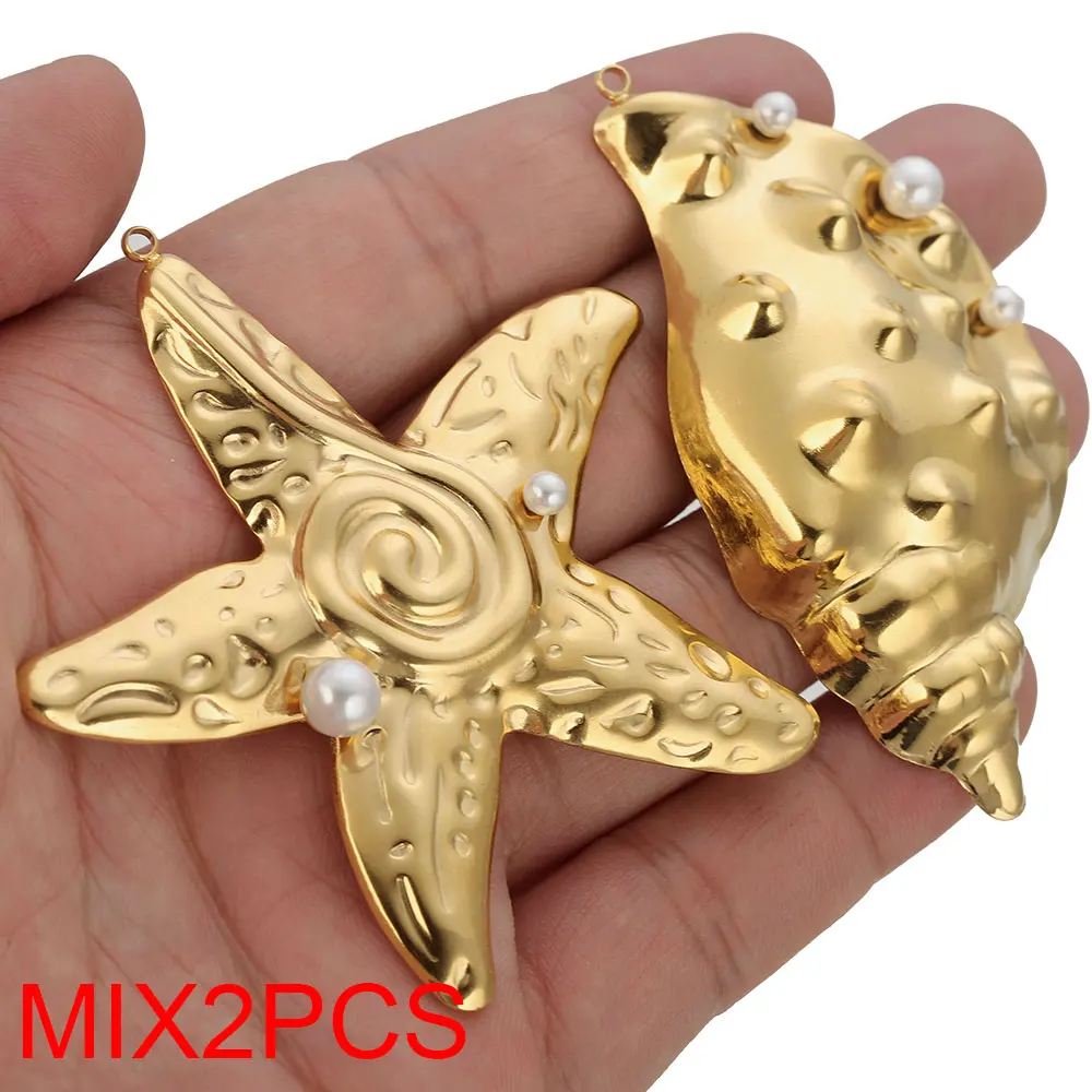 2pcs/LOT Stainless Steel Mix Large Starfish Snail Conch Charms Pendant for DIY Earring Jewelry Materials Making Supplies Crafts