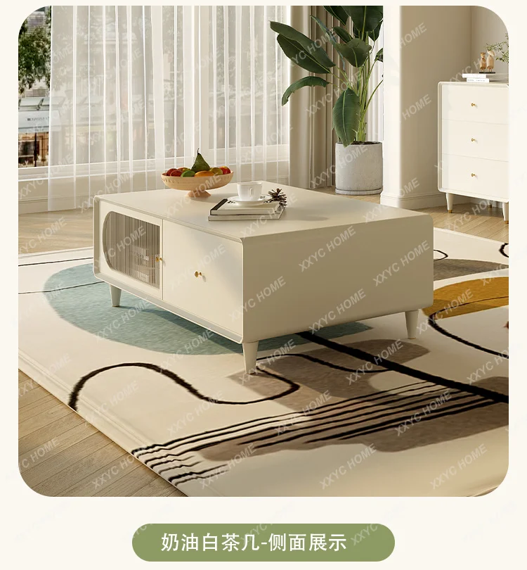 

Living room solid wood household small apartment cream wind simple white balcony special tea table FT