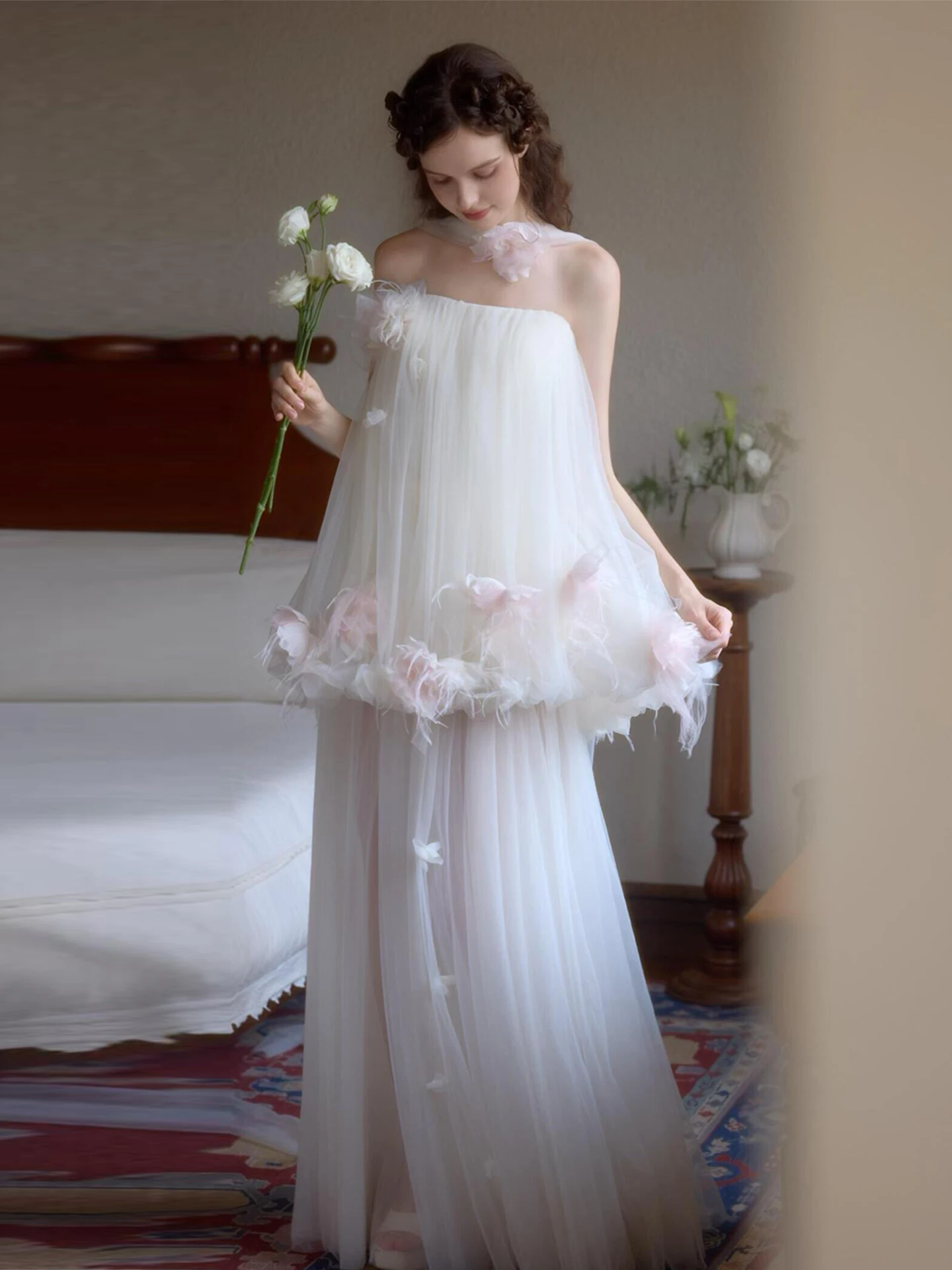 

Элегантное утреннее платье-халат для женщин, длинное платье без бретелек в лесном стиле, для помолвки, путешествий и фотосессий