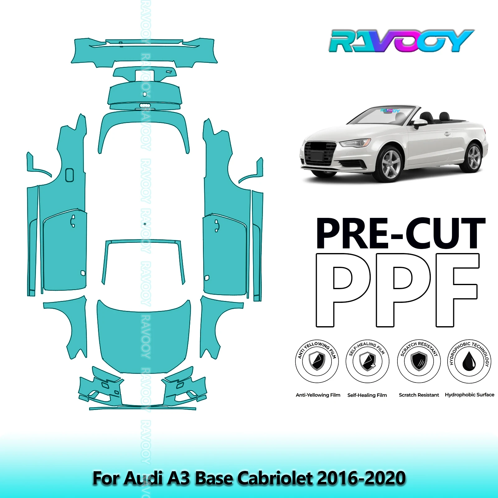 

Full Vehicle Clear Bra Precut PPF Paint Protection Film For Audi A3 Base Cabriolet 2016-2020