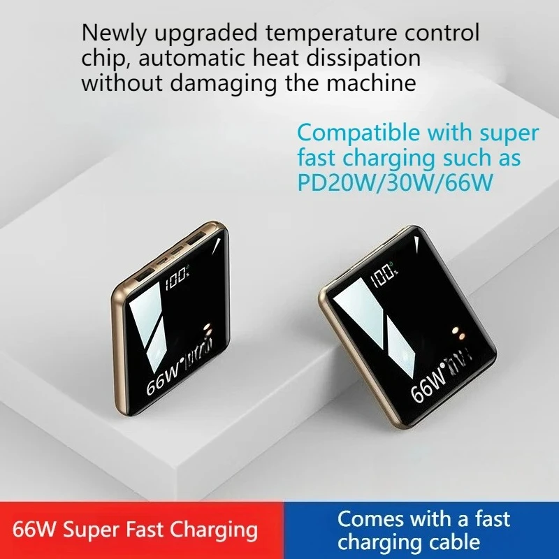 66 Вт Power Bank 10000/20000 мАч Ультратонкий, зеркальный, портативный, встроенный кабель, мини-быстрая зарядка Power Bank Сертификация 3C