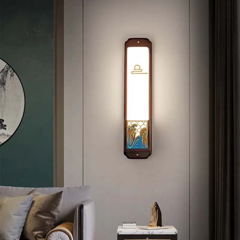 

All-copper new Chinese-style bedroom bedside lamp, living room solid wood wall lamp