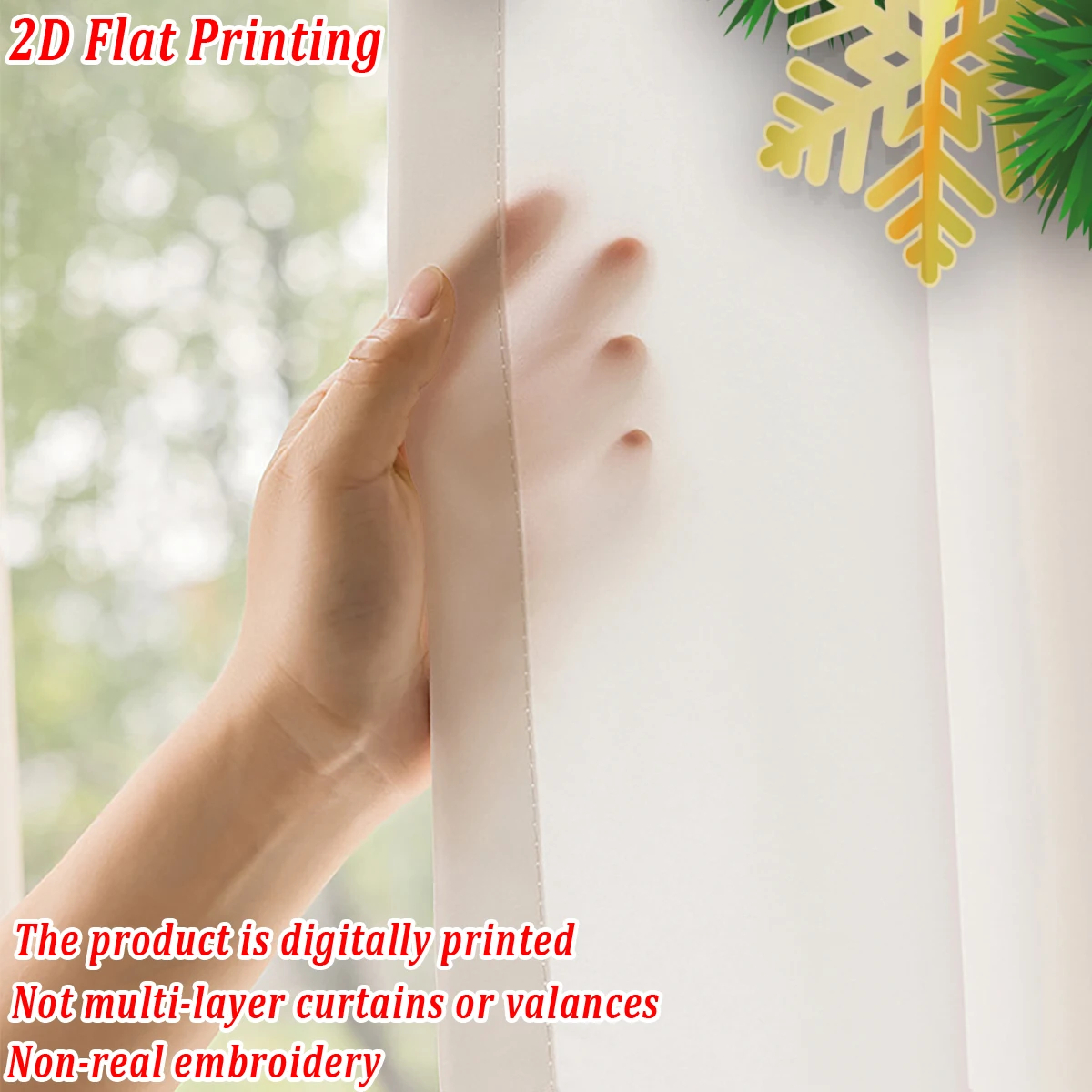 ستارة شفافة مطبوعة مسطحة لعيد الميلاد مع زخرفة ندفة الثلج على شكل كرة نجمة عيد الميلاد لغرفة المعيشة وغرفة النوم وحفلات العطلات