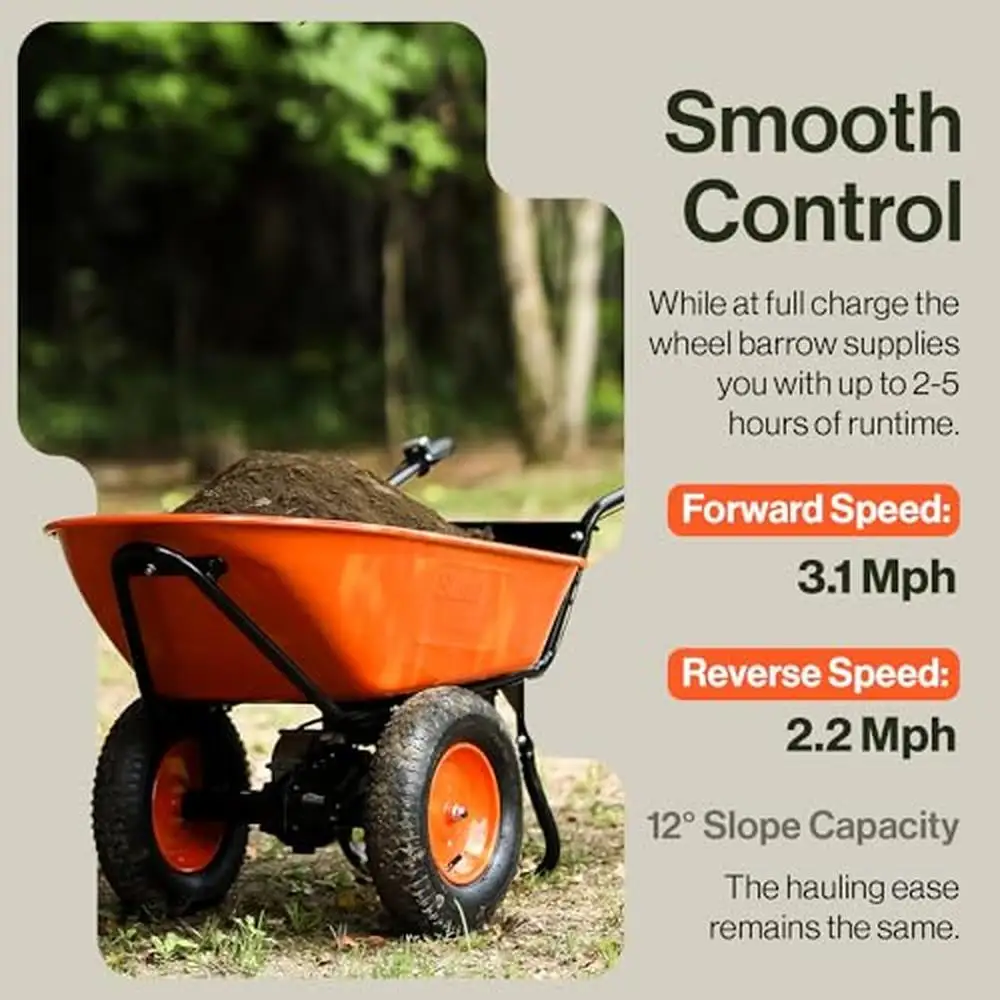 Electric Wheelbarrow Utility Cart 24V DC 330lbs Load Capacity All-Terrain Pneumatic Wheels Eco-Friendly Efficient Design