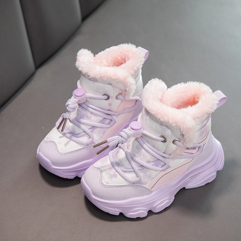 

Winter Velvet Kids Plush Boots Girls Outdoor Warm Boys Snow Boots High Top Platform Sneakers Comfortable Children's Cotton Boots