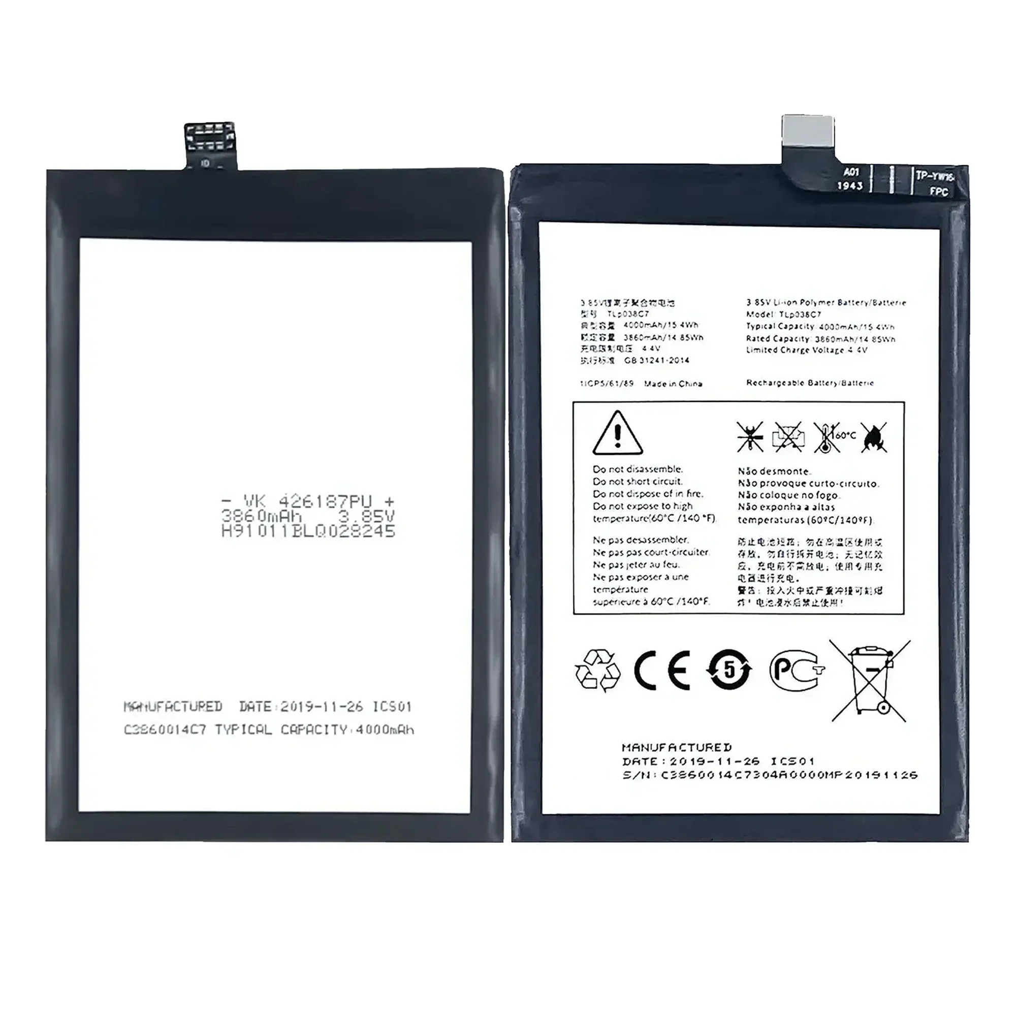 New high capacity 4000mAh TLp038C7 TLp038C1 Battery For Alcatel 3x (2019) 2019 5048 5048A 5048Y 5048I 5048U Cell Phone