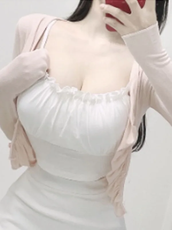 Fashionable Comfortable Women's Slim Fit Vest Dongda Gate Wood Grain  Pleated Sexy Exaggerated Chest Trendy Strap Vest