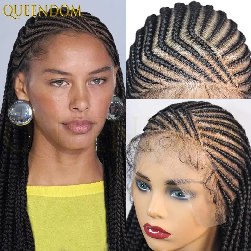 วิกผมแบบเต็มศีรษะขนาด 36 นิ้ว วิกผมสังเคราะห์แบบถักเปีย Faux Locs สำหรับผู้หญิงผิวดำ วิกผมแบบถักเปีย Goddess Box Braided วิกผมแบบถักเปีย Double Cornrow Lace