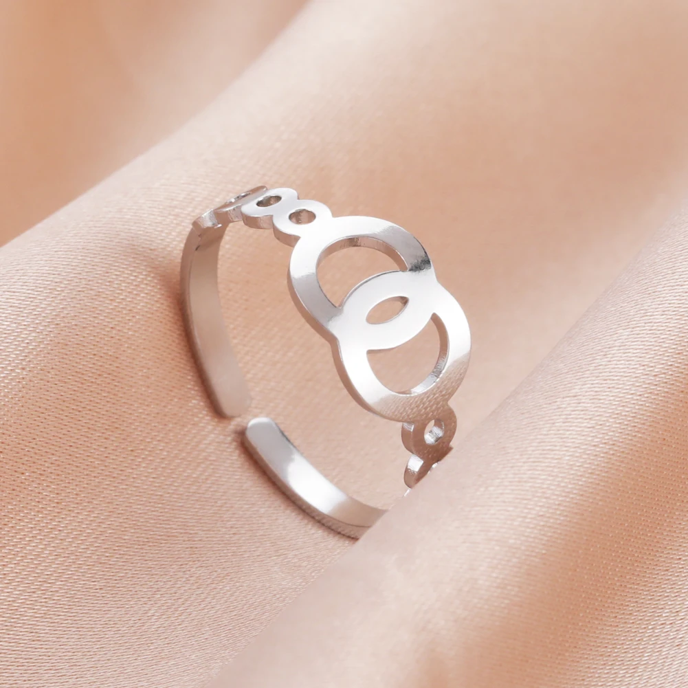 

Amaxer Stainless Steel Ring Simple Design Connected Hollow Round Finger Rings For Women Jewelry Friend Party Gifts