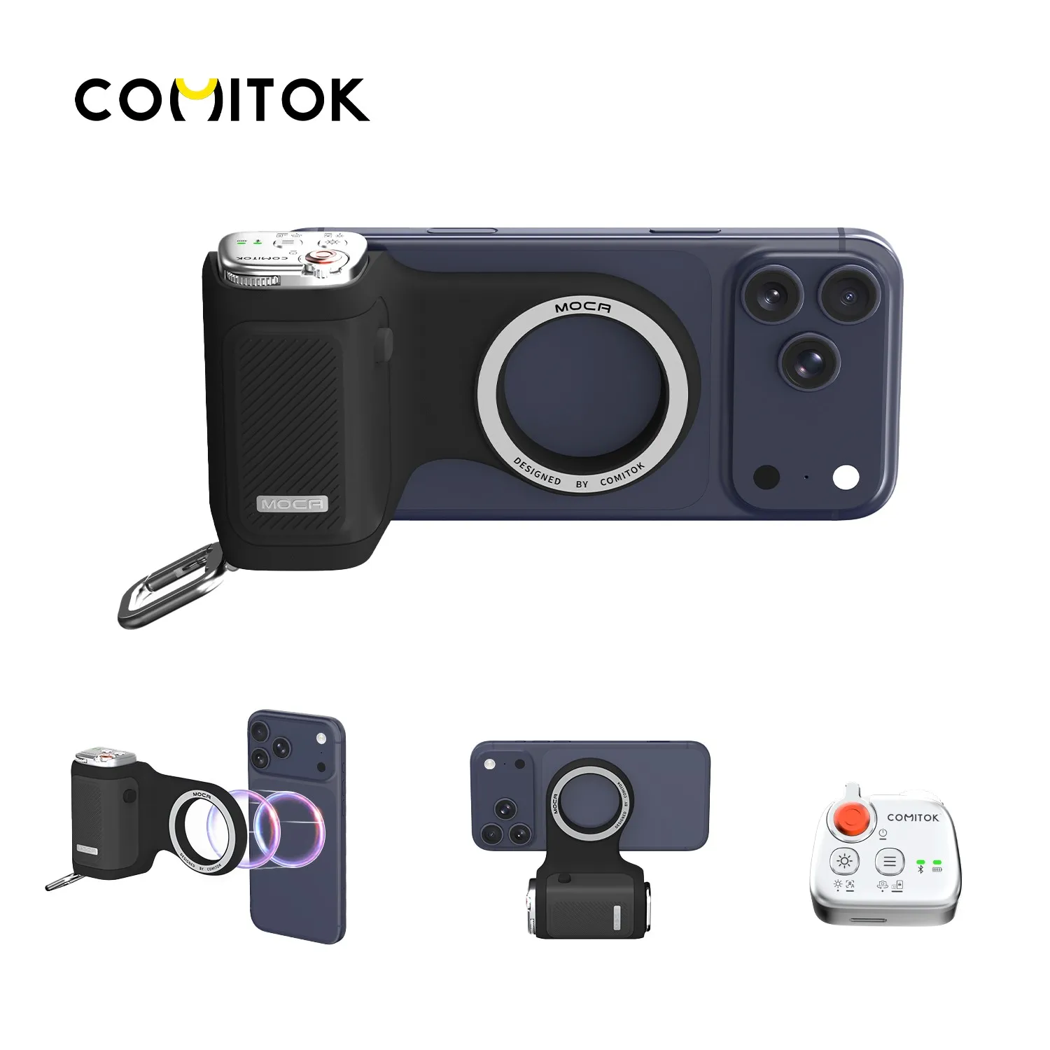 COMITOK – poignée de téléphone magnétique avec télécommande, poignée de prise de vue Portable pour vidéos iPhone Vlog, opération facile à une main