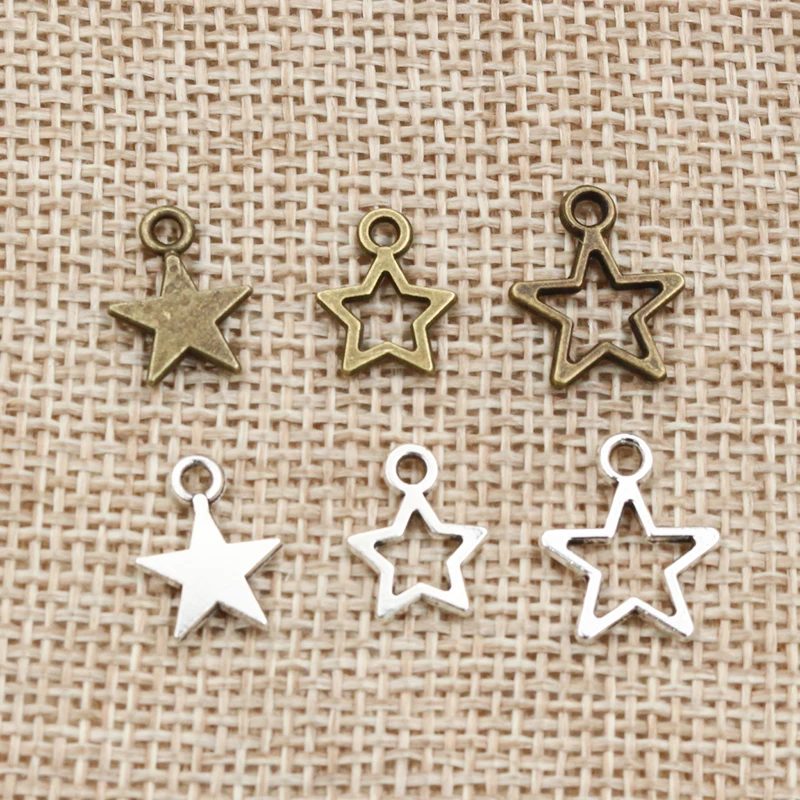 100pcs Small Star Charms Pendant Bronze Antique Silver Color Zinc Alloy DIY Jewelry Making Accessories for Bracelet Necklace