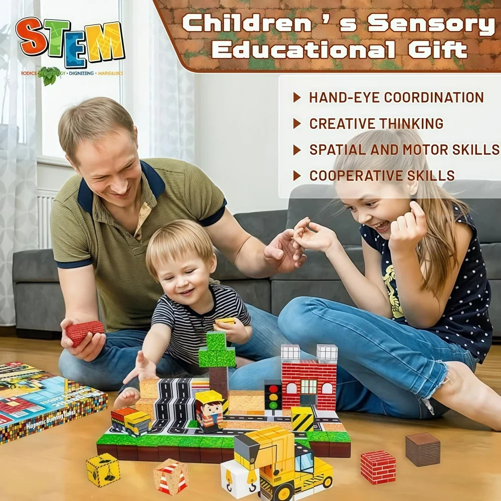 Creatieve magnetische bouwstenen STEM Montessori peuter zintuiglijk speelgoed, bouw stedelijke techniek werelset, verjaardagscadeaus speelgoed