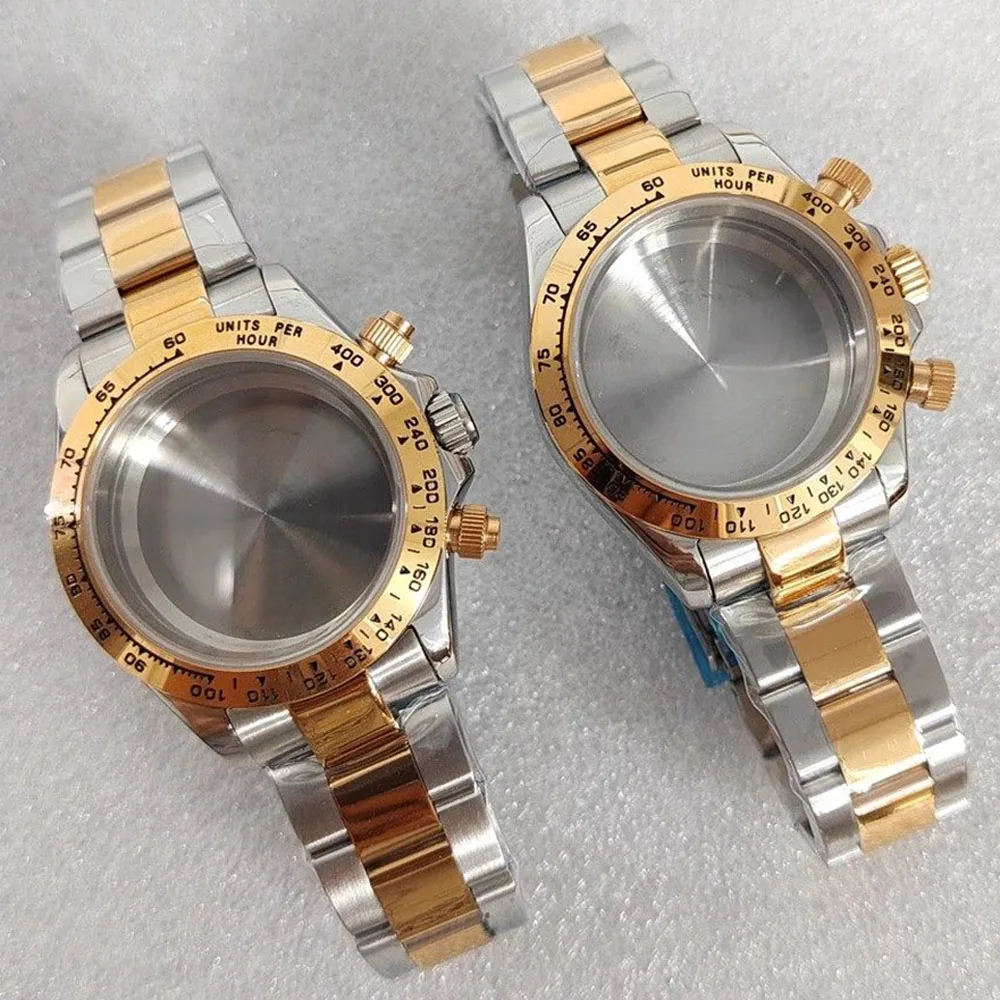 39MM Stainless Steel Chronograph Watch Case and Strap Set, Sapphire Glass Case, Watch Shell Bracelet, for VK63 Quartz Movement
