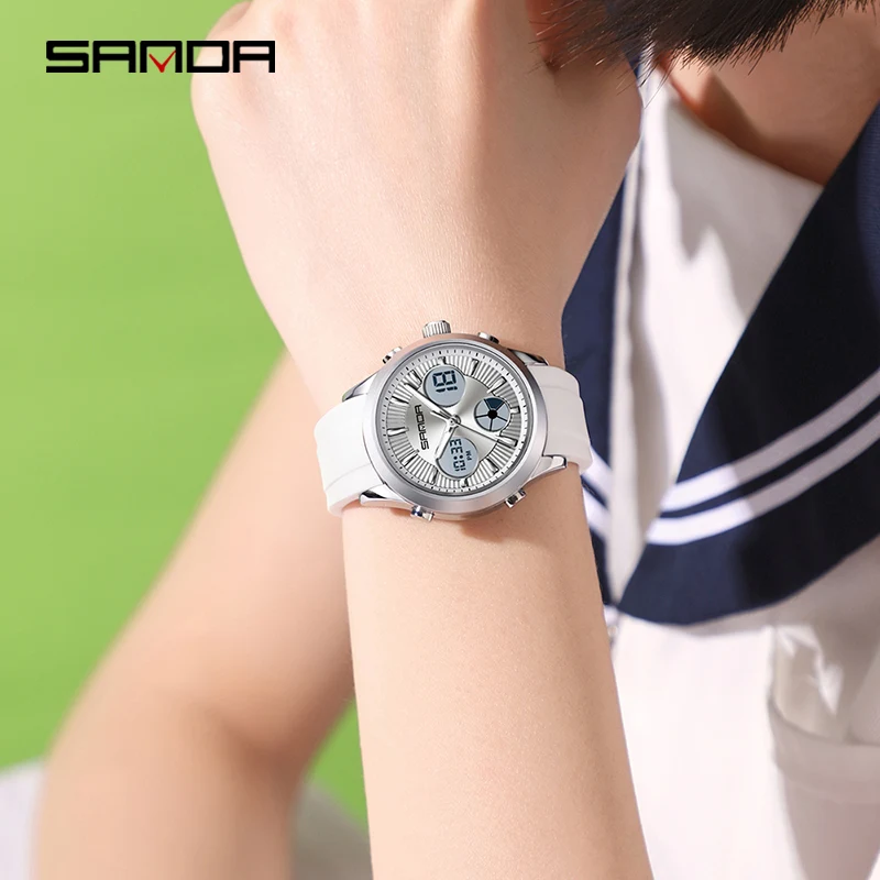 SANDA 9105 электронные часы для мужчин, хронограф с двойным дисплеем, светящийся календарь, водонепроницаемые спортивные мужские цифровые наручные часы на открытом воздухе