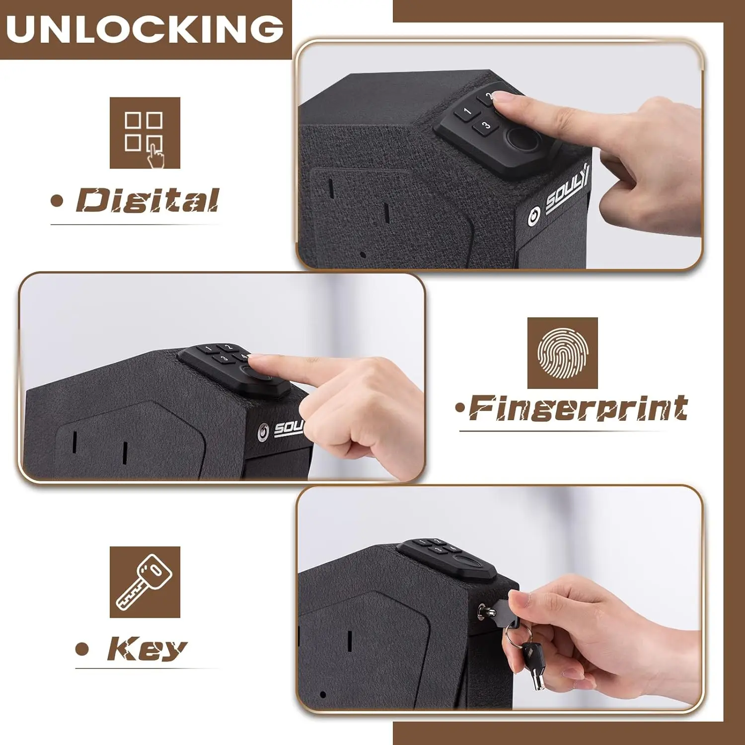 Mounted Biometric Gun Safe For Pistols, Auto Open Handgun Safe, Pistol Safe With Fingerprint Keypad Key Quick Access For Guns St