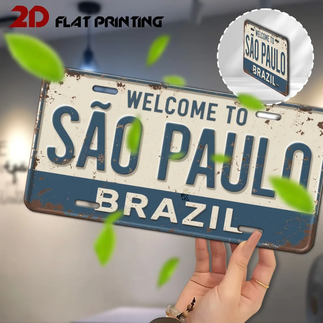 2D Flat Retro Sao Paulo Sign, Brazil City Plaque, Vintage Metal Art, Garage Home Decor Only, Culture Only